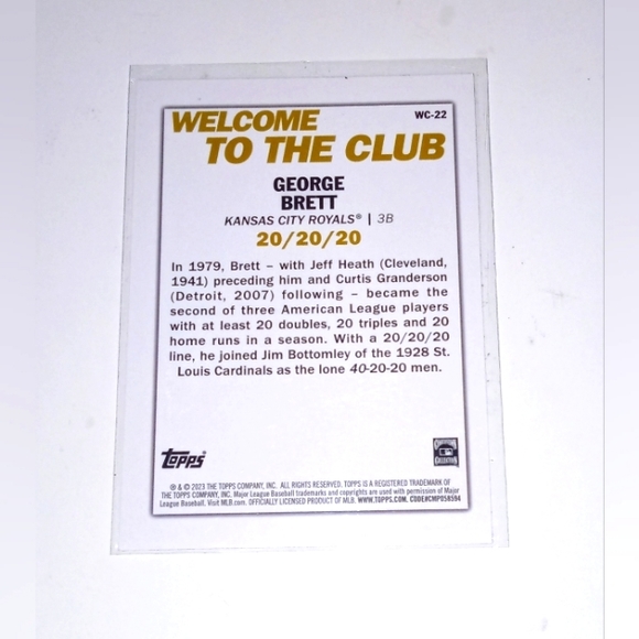 George Brett Welcome To The Club 20/20/20 Topps 2023 #WC-22 - Picture 2 of 2